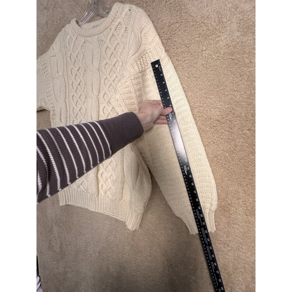 Classic Cream Fisherman Cable Knit Sweater 100% Wool - Picture 13 of 14